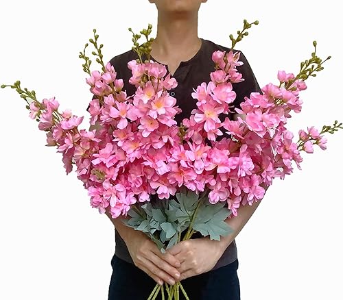 Miniatura 2 de 10 flores artificiales de Delphinium Snapdragon para decoración del hogar, 33.5 pulgadas de largo, flores violetas de seda para decoración estética,