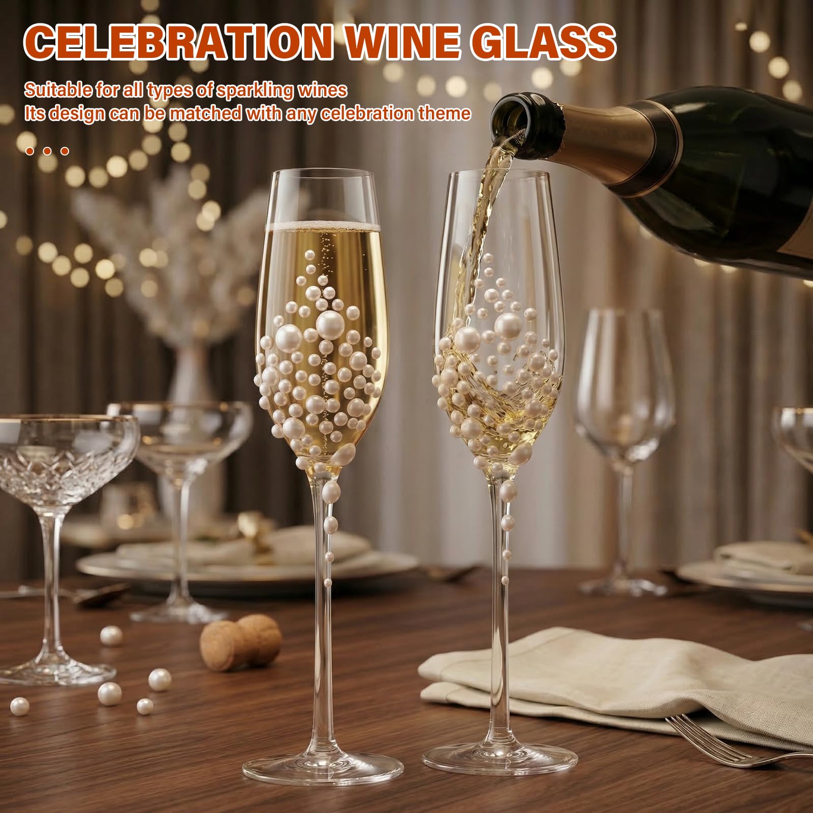 Sektgläser Glas,2 Stück Champagner Gläser,Sektglas mit Gravur,Hochzeit Champagnergläser mit Kristall oder Perle Verziert,Weingläser,Geschenk für Hochzeiten,Verlobungen und Weihnachten(Stil 1) Küche, Haushalt & Wohnen