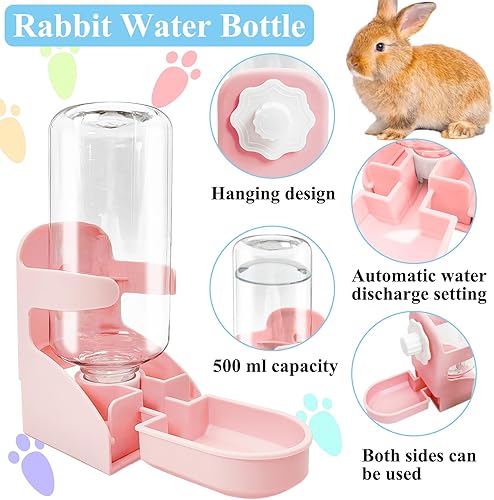 Miniatura 5 de kathson Dispensador de agua de conejo para jaula de 17 onzas, botella de agua colgante de conejillo de indias sin goteo, botella de agua automática