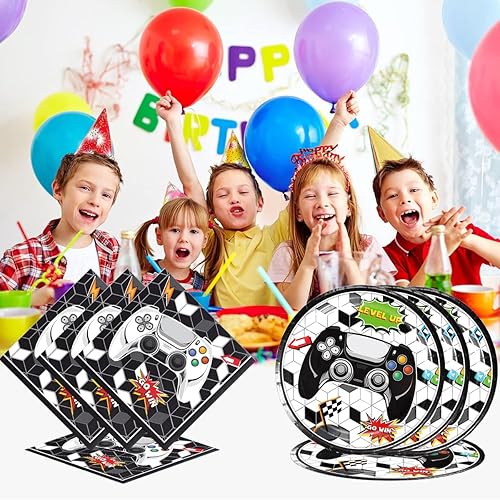 Miniatura 5 de 40 piezas de suministros de fiesta de videojuegos incluyen 20 platos, 20 servilletas para la decoración de fiesta de cumpleaños Space Them..