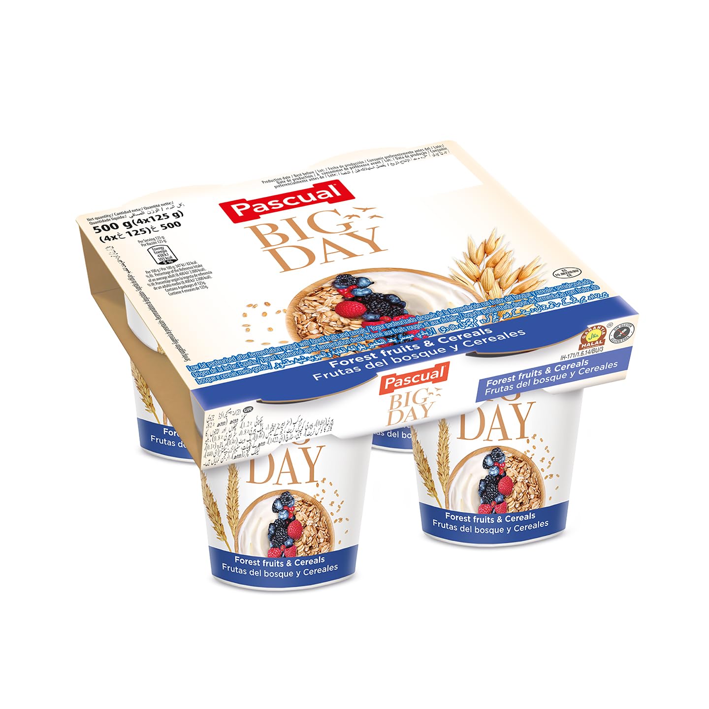Pascual Yogur BIG DAY con frutos del bosque y cereales Pack 6x4x120g 24 uds.