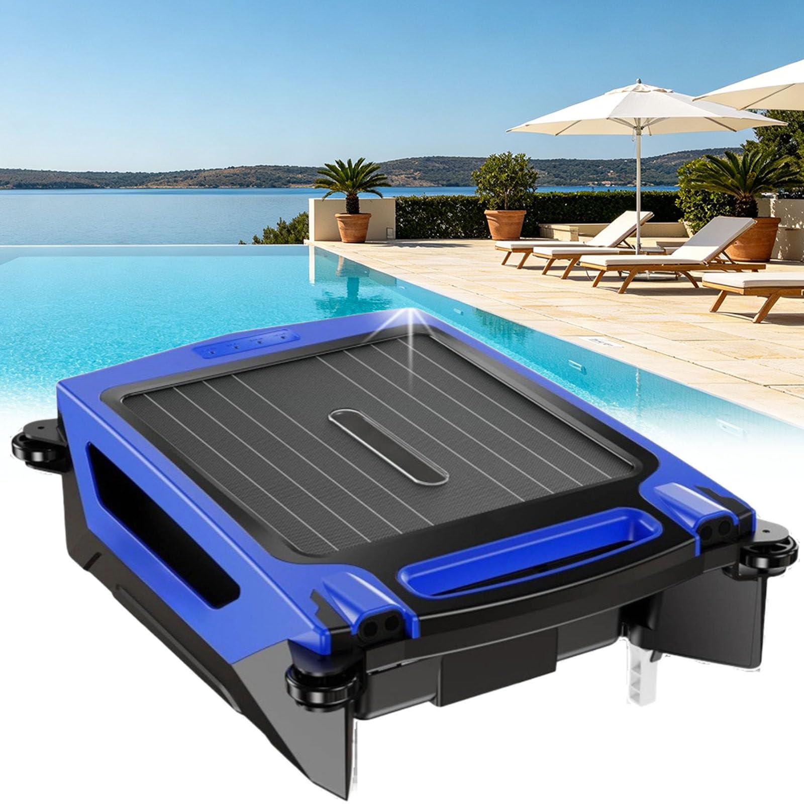 Skimmer Solar para Piscinas,Limpieza 24/7,Dos Modos Carga Blue | Robot Limpiador Superficies Piscinas,Cajón Recolector Residuos 4,1 L,Inteligente Evitar Obstáculos,para Todo Tipo Piscinas