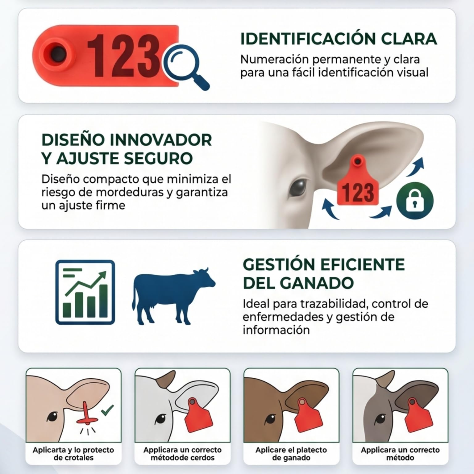 Etichette auricolari per bestiame numerate 001-100 100 pezzi in plastica rossa, per identificazione bovini pecore capre
