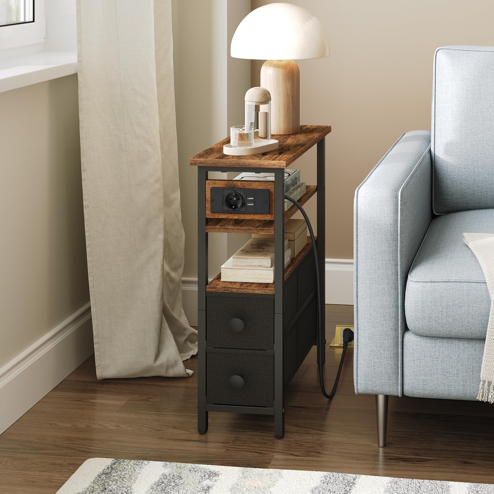 SoBuy comodino stretto, comodino con 1 cassetto e 2 ripiani, tavolino moderno, mobile