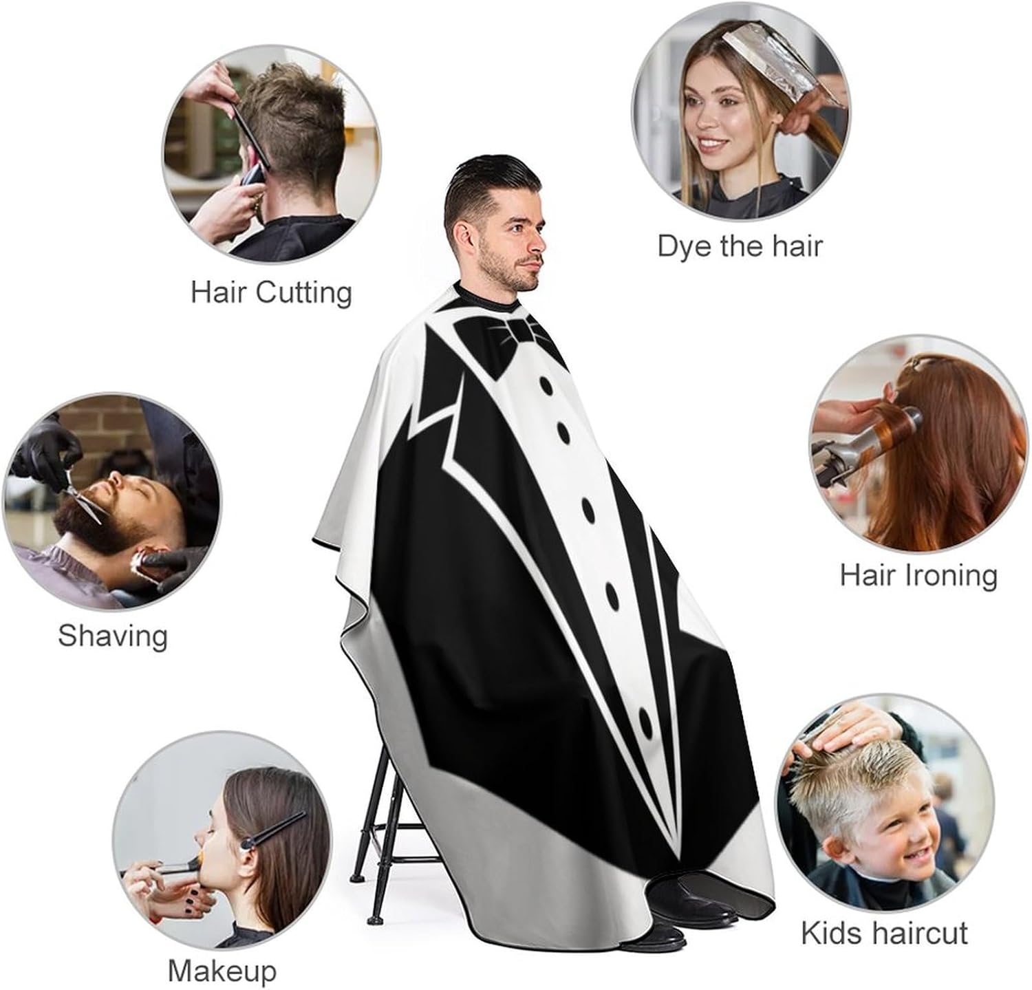 Men's Professional Hair Cutting Cape with Adjustable Closure Barber Cape Black and White Tuxedo