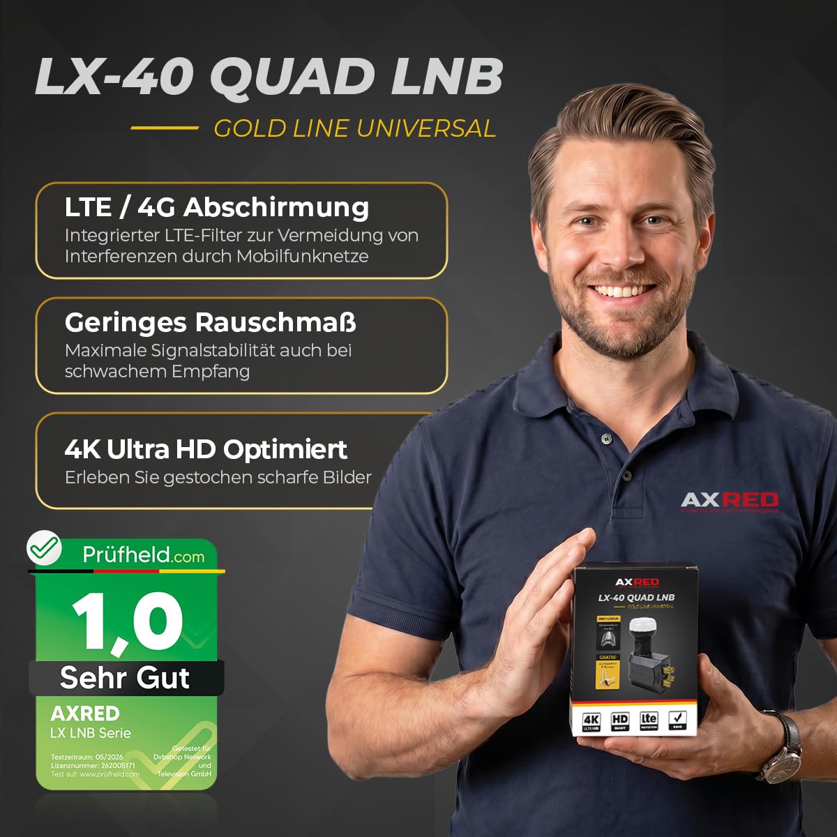 [Prueba muy bien, nota 1,0*] Protector contra la intemperie AXRED Quad LNB conector 4X F, LMB digital 4K HD 4 vías para 4 participantes con protección contra la intemperie, para TV Satélite, LNC