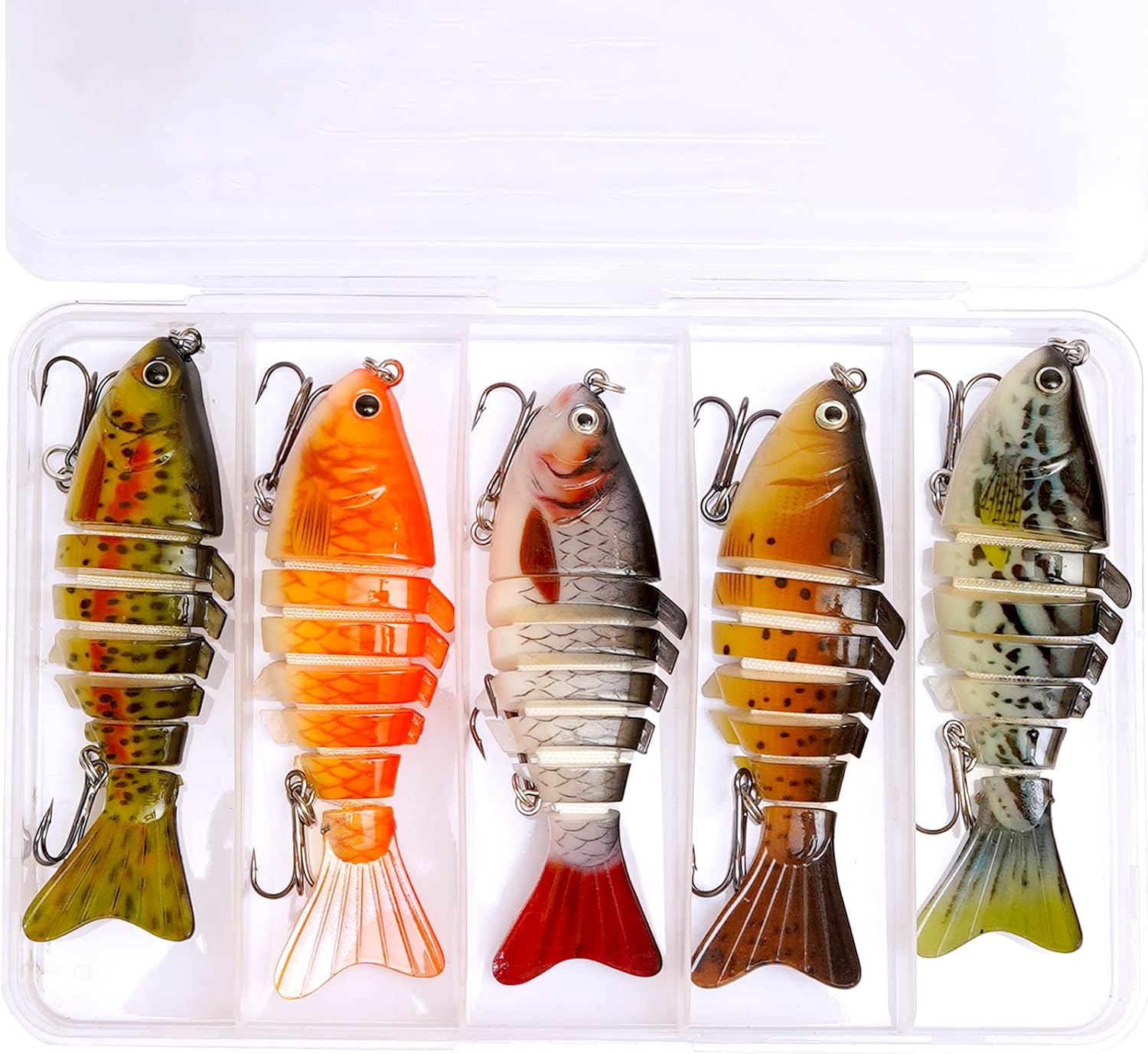 Smaky Fishing Lures for Bass Tackle Kit Slow Sinking Hard Swimbaits Wobbler Trout and Other Fish Species Multi Jointed Segmented Bionic Crankbait for Freshwater Or Saltwater with Sharp Treble Hooks