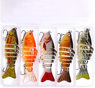 Smaky Fishing Lures for Bass Tackle Kit Slow Sinking Hard Swimbaits Wobbler Trout and Other Fish Species Multi Jointed Segmented Bionic Crankbait for Freshwater Or Saltwater with Sharp Treble Hooks