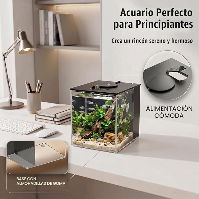 Foto 4 de 7 de 3,7L Acuarios pez Betta, Pequeña Acuario de Acrílico con Luz LED y Bomba de Filtro de Agua