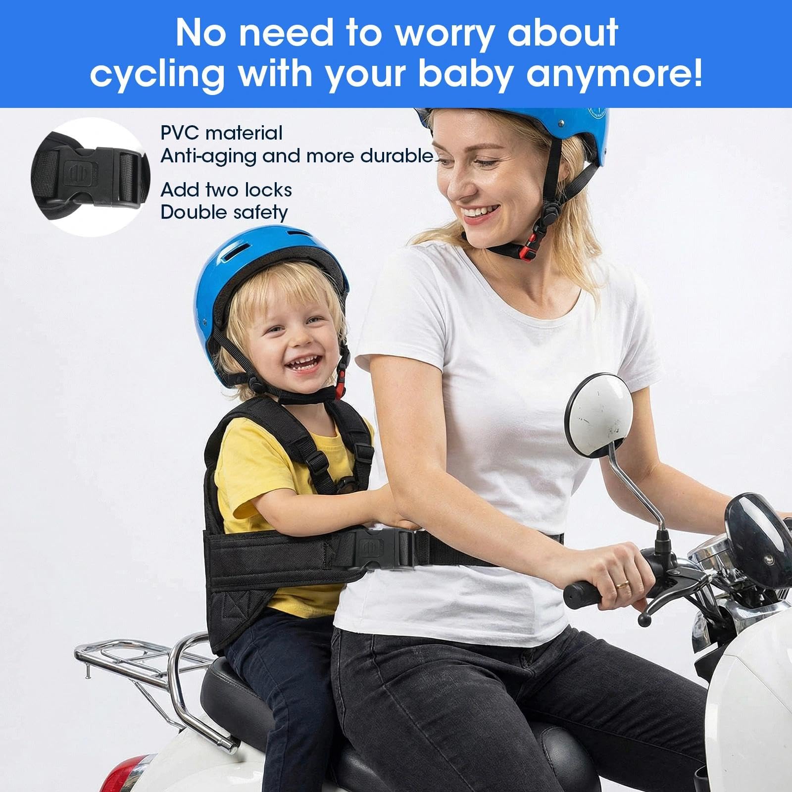 Harnais de Sécurité Moto Enfant Réglable avec Sac & Bandes Réfléchissantes, Ceinture Protection Moto Enfant Ajustable 2-15 Ans, Harnais Antichute pour Moto et Vélo Électrique