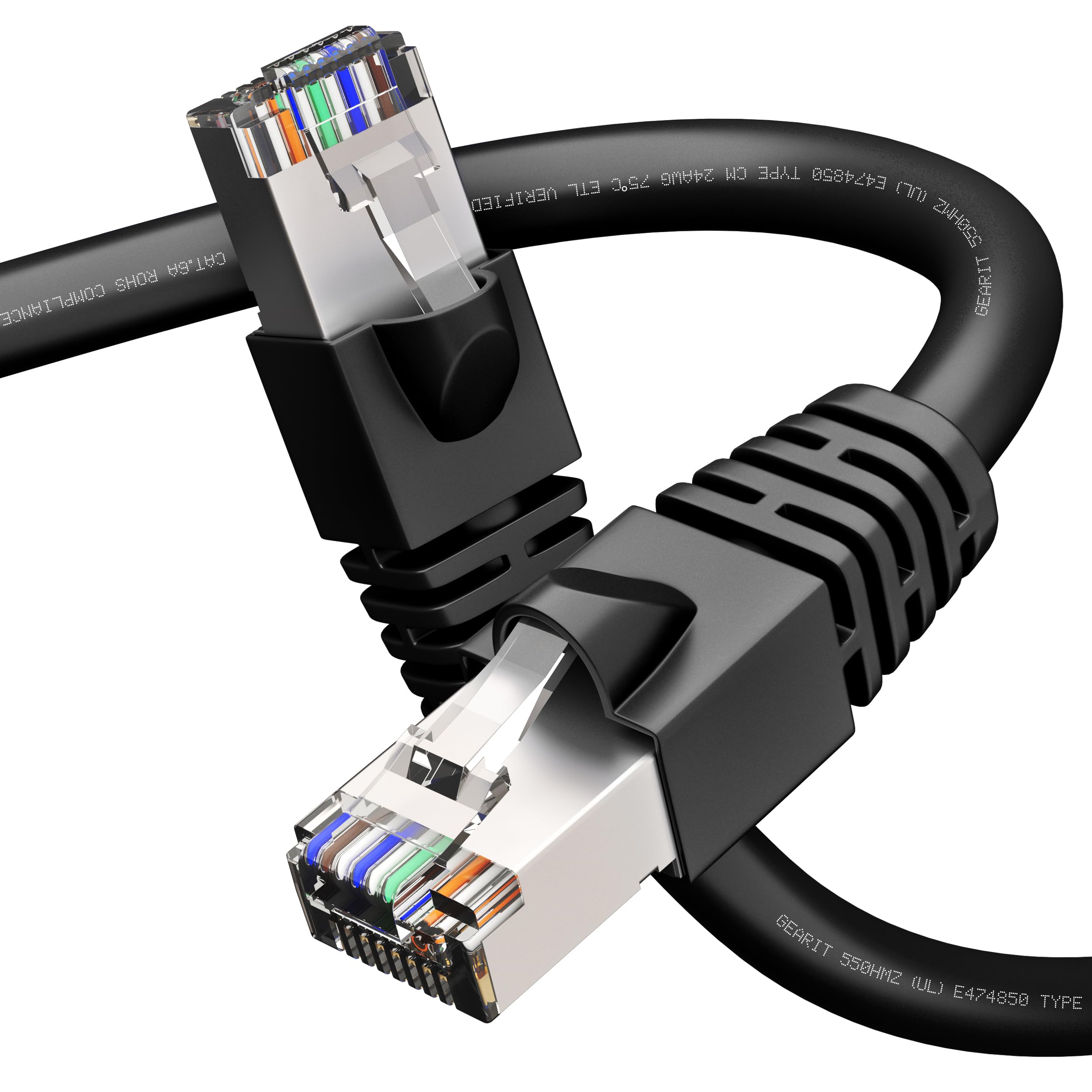 GearIT Cat6A Ethernet Cable (20 ft, Black) 10Gbps Snagless Shielded SSTP, SFTP Shielded Ethernet Cable, 26AWG 4 Pair Solid Bare Copper Cat6 Cable, Cat 6 Shielded Network Cable - 20 feet