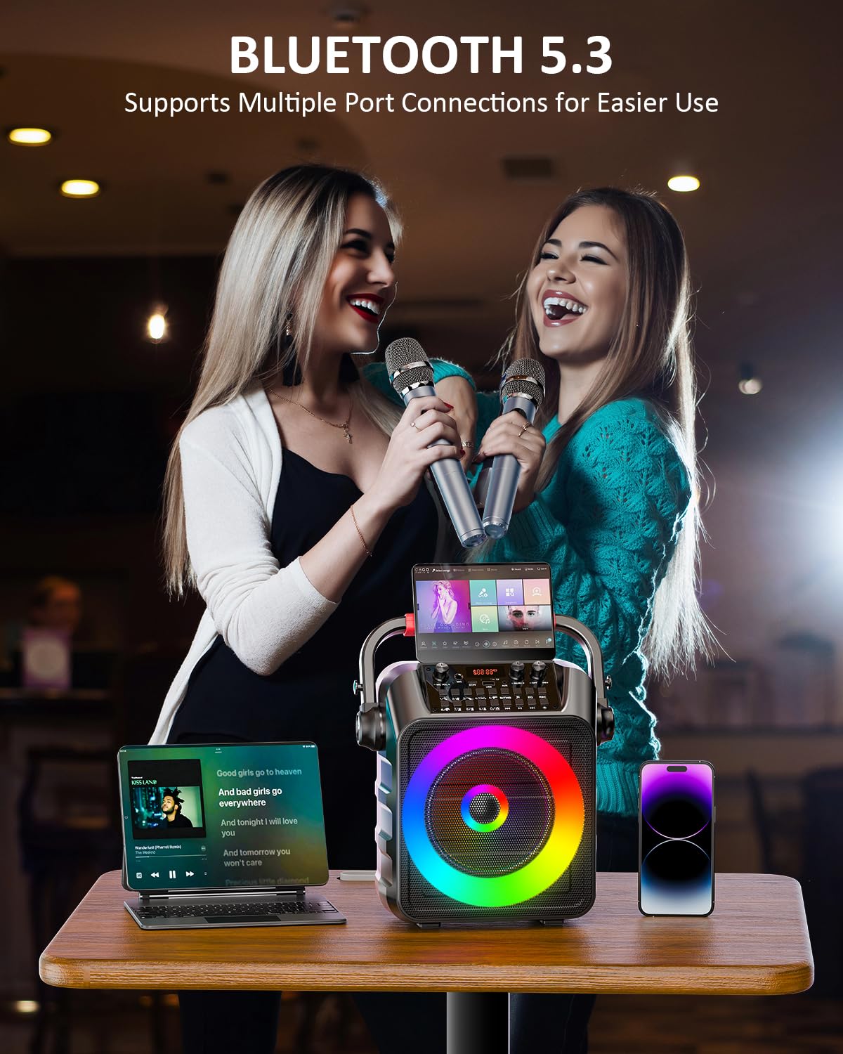 Machine karaoké pour Adultes,Enceinte Bluetooth Portable avec 2 Microphones. Karaoké Professionnel pour Les fêtes avec lumière LED,Support USB/TF/AUX/MIC/TWS.Présent de fête,DJ