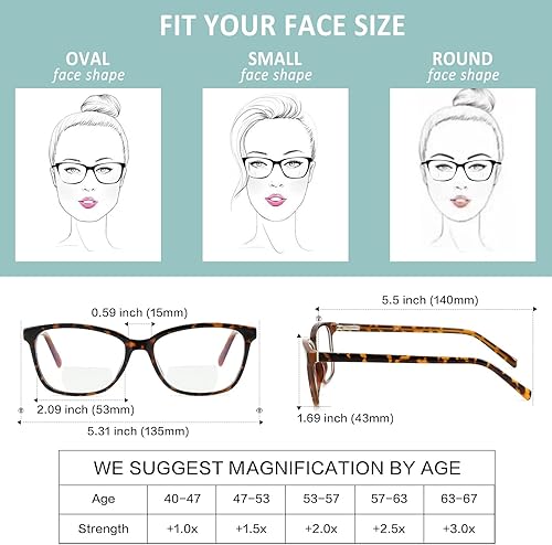 Miniatura 4 de Gafas de lectura bifocales para mujer, luz azul, lectores de computadora, parte superior transparente, marco de ojo de gato, elegante, moda para