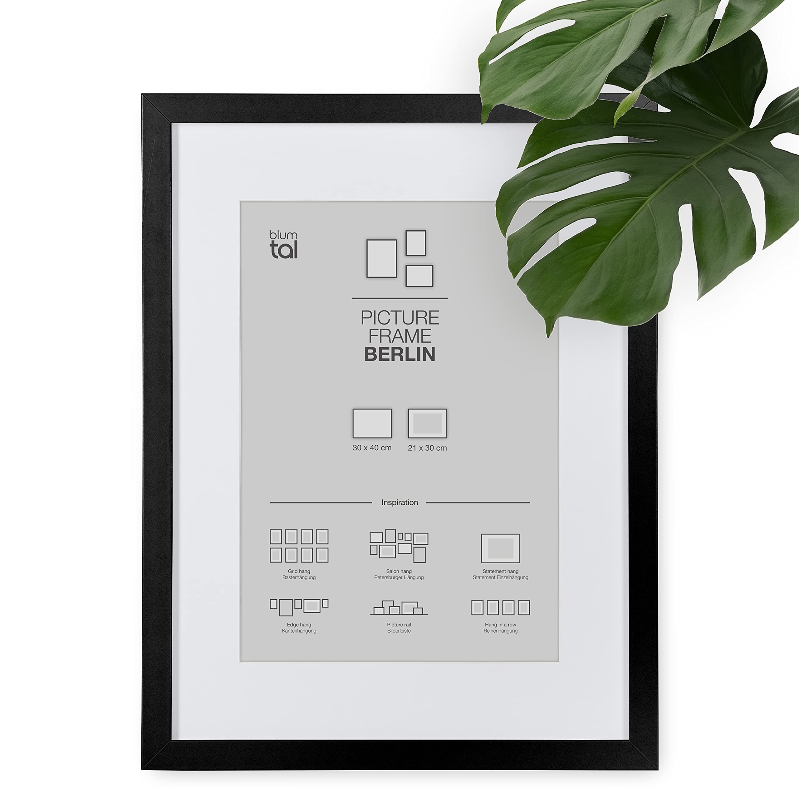 Blumtal Marco para fotos de 30 x 40 cm - Marco para cuadros con paspartú, de MDF, Negro