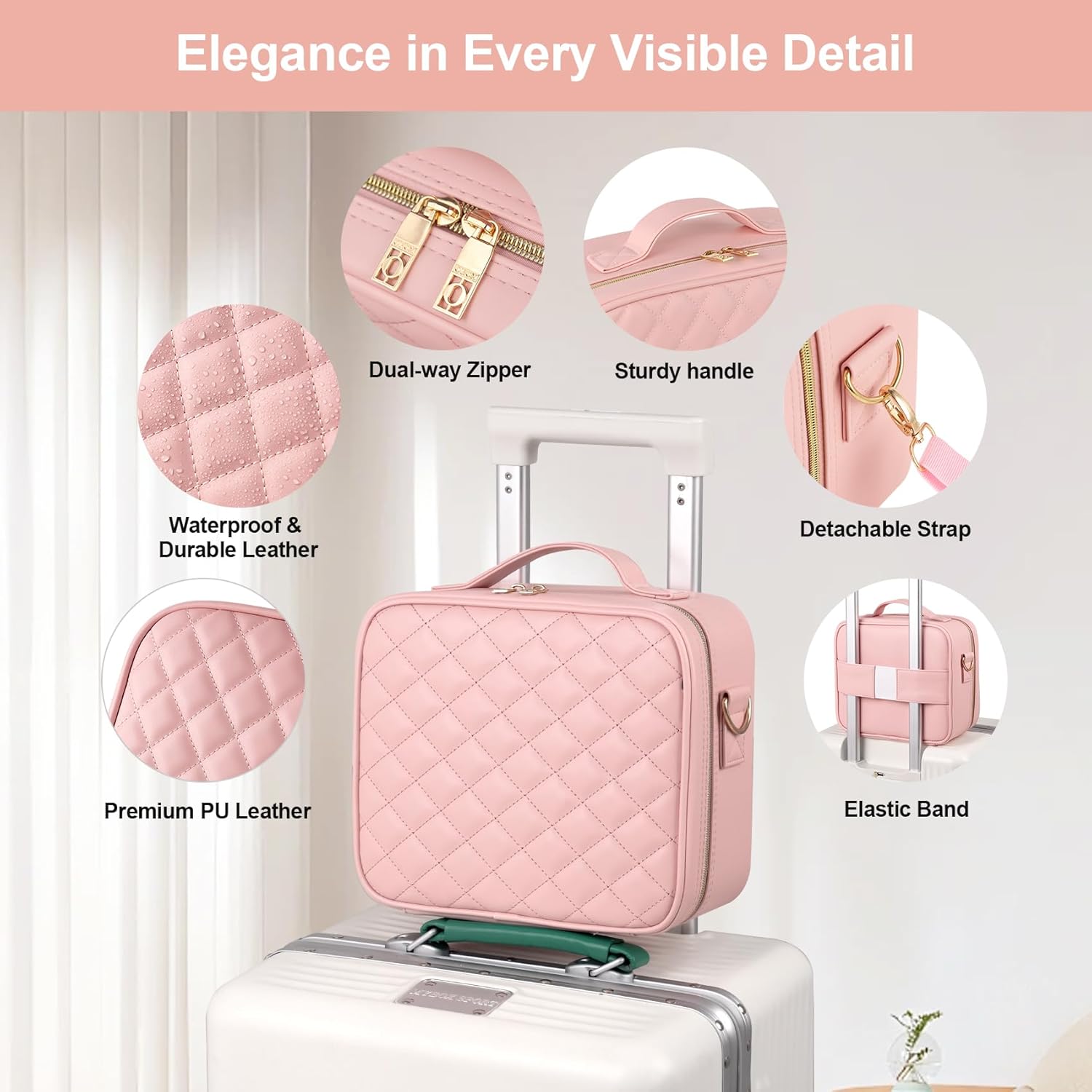 BEAUTY CASE Makeup Case with LED Light Mirror, 10 Inch Portable Travel Cosmetic Organizer Bag with Adjustable Dividers, Rechargeable, Large Capacity, Bright Lighting, Gift for Women Girls, Pink - Image 2