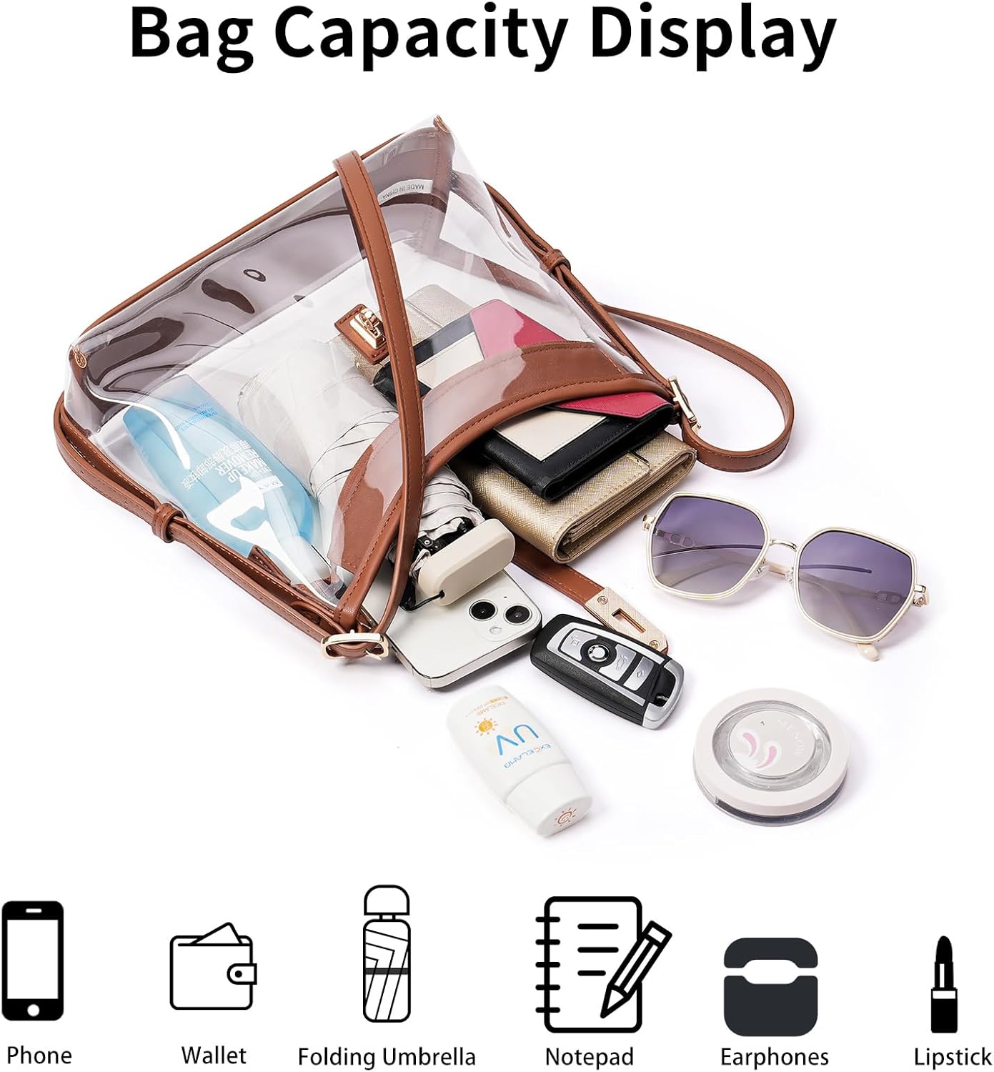 FALAN MULE Clear Bag for Stadium Events,Small Crossbody Bag for Women Shoulder Purse for Concerts Sports