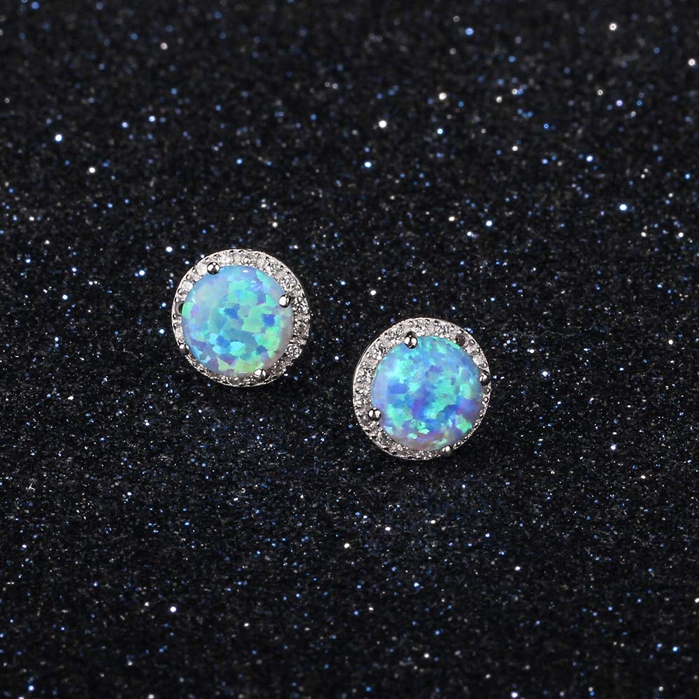 Set di Gioielli in Argento Sterling 925 Sterling Zirconia Blue Opal Pendente Collana Collana Orecchini Anello Set di Gioielli da Sposa