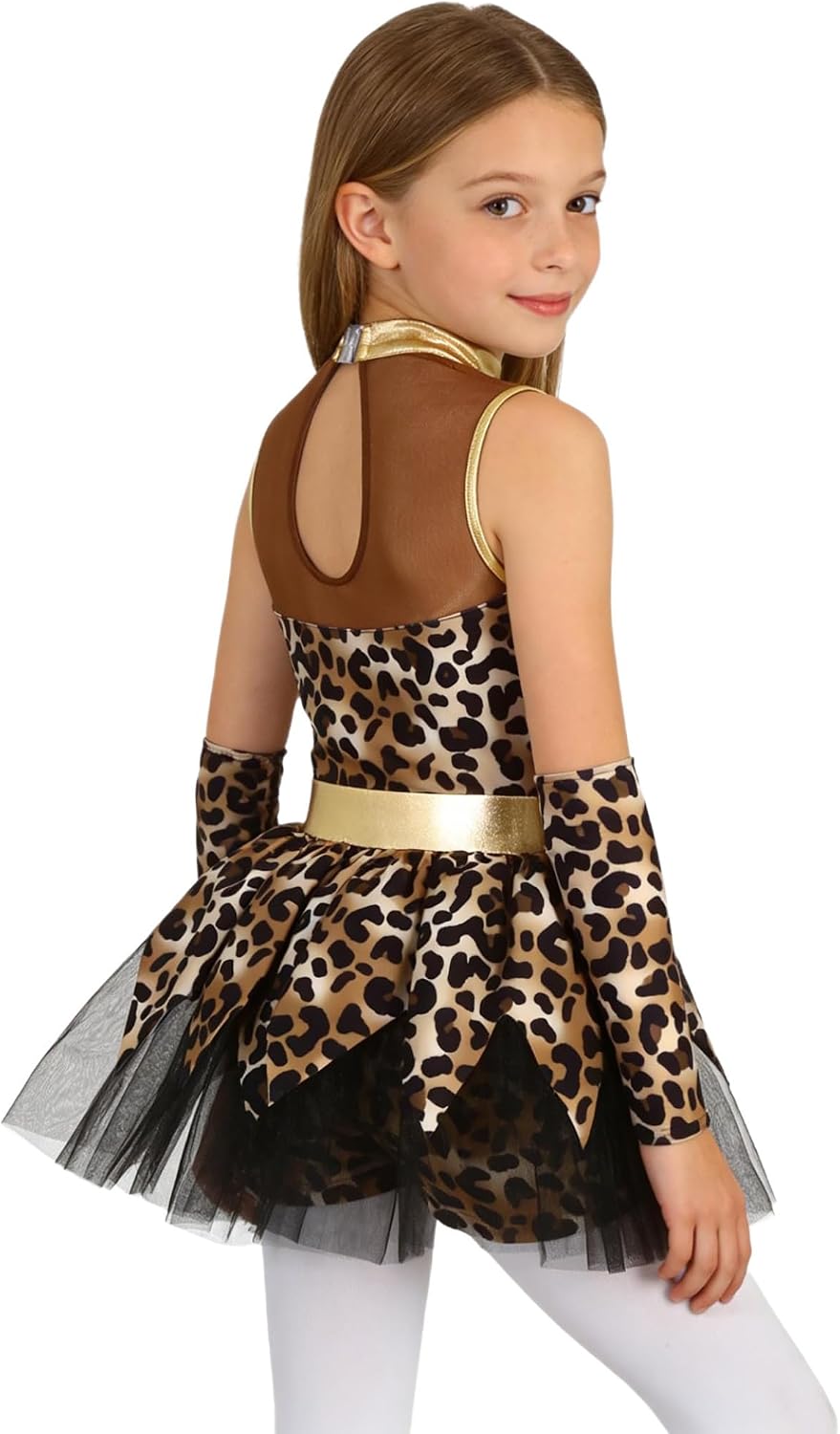 Sywiyi Kids Girls Leopard Print Gymnastics Leotards Caveman Fancy Dress Up Stage Performance Dance Unitard