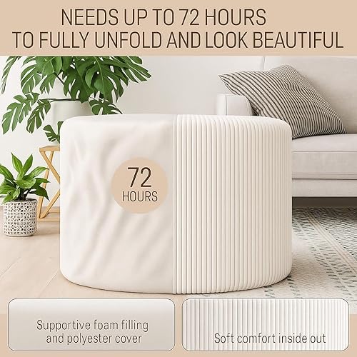 Miniatura 6 de Puf redondo otomano y reposapiés, pufs de pana suave con relleno de espuma, cómodos rellenos de esponja para sofá escritorio para descansar tus