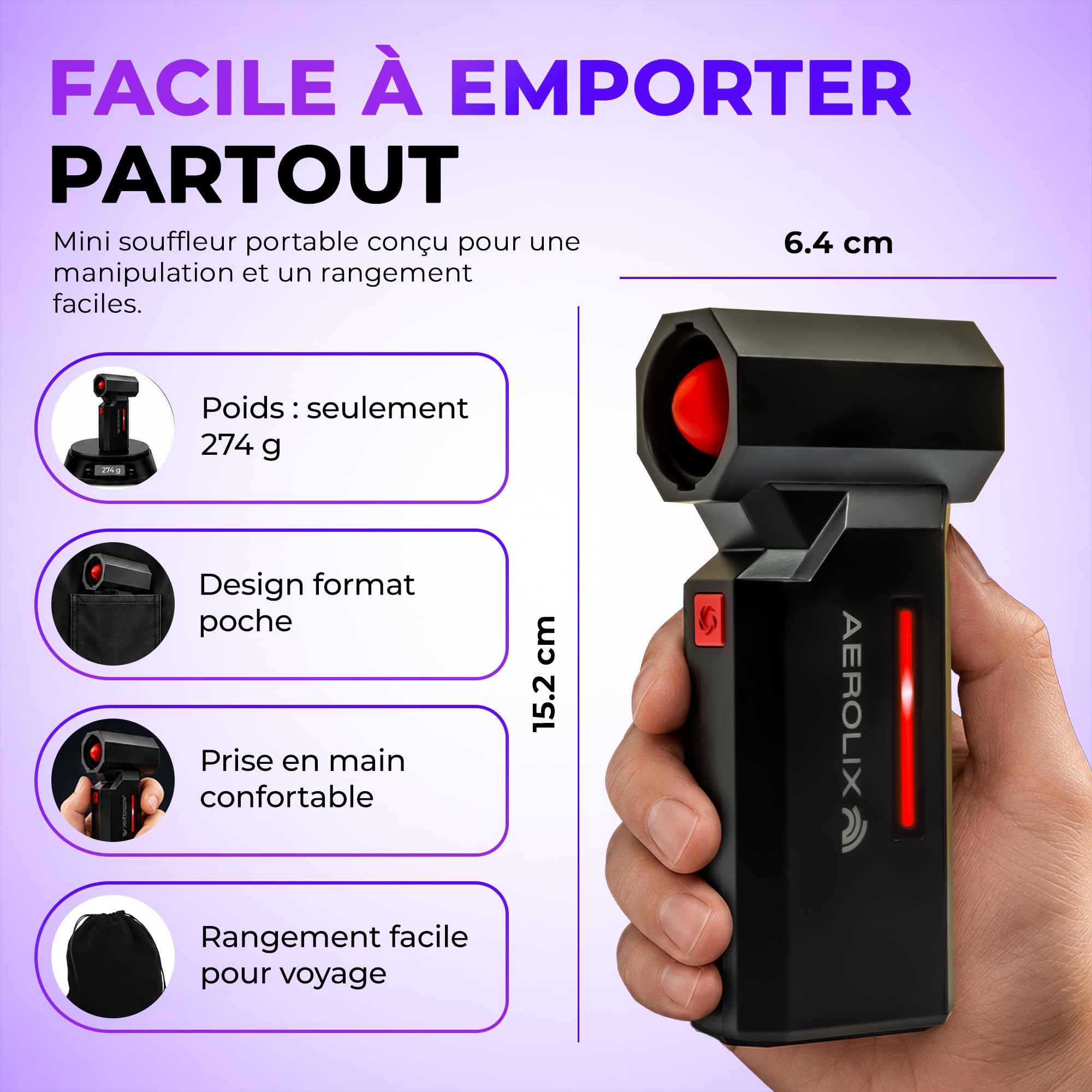 Souffleur Air Comprimé Électrique Sans Fil Puissant 130000 RPM – Soufflette 8000 mAh, 5 Vitesses, Nettoyage PC Clavier Maison