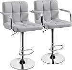 Yaheetech Bar Stools Adjustable Counter Stools Bar Chairs Synthetic Leather Modern Design Swivel Barstools Gas Lift Stools for Kitchen Counter 360 Degree Swivel Seat Top, Set of 2 Black