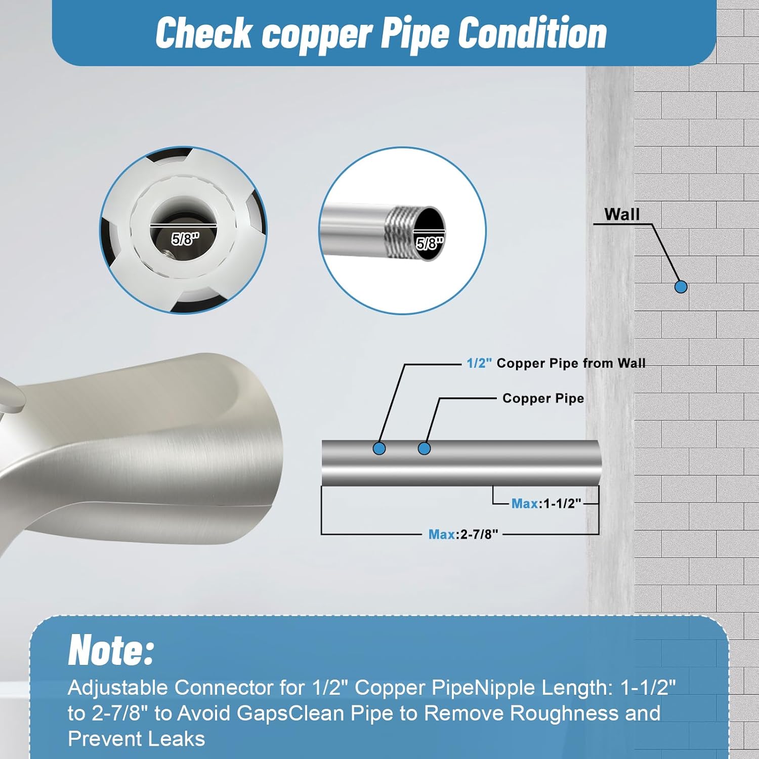 Slip On Tub Spout with Diverter, for 1/2" Copper Pipe, Compatible with Kohler GP85556 Bath Tub Spout, Bathroom Bathtub Tub Faucet Replacement, with 5/32" Hex Wrench (Brushed Nickel)