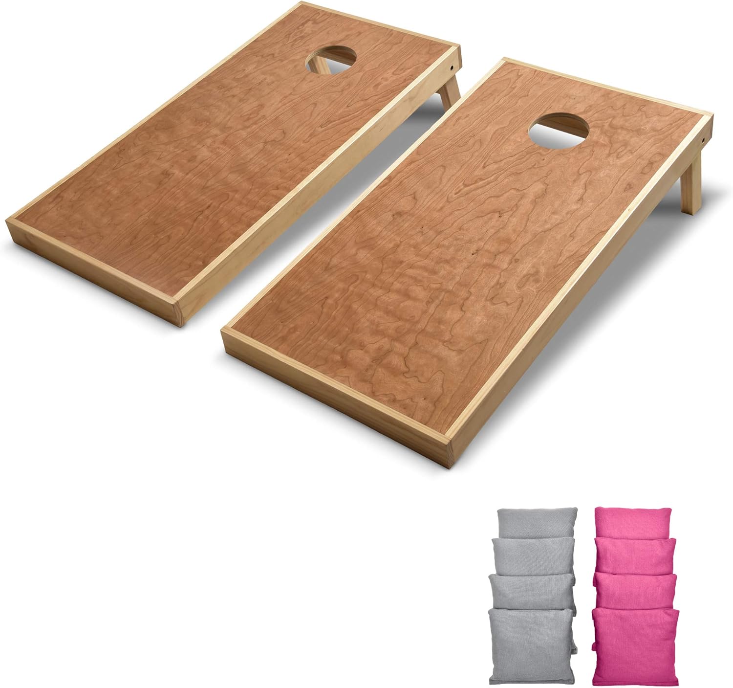 GoSports 4 ft x 2 ft Commercial Grade Cornhole Boards Set - Natural Wood Cornhole Boards, Choose from Different Bean Bag Color Combinations - Pink & Gray