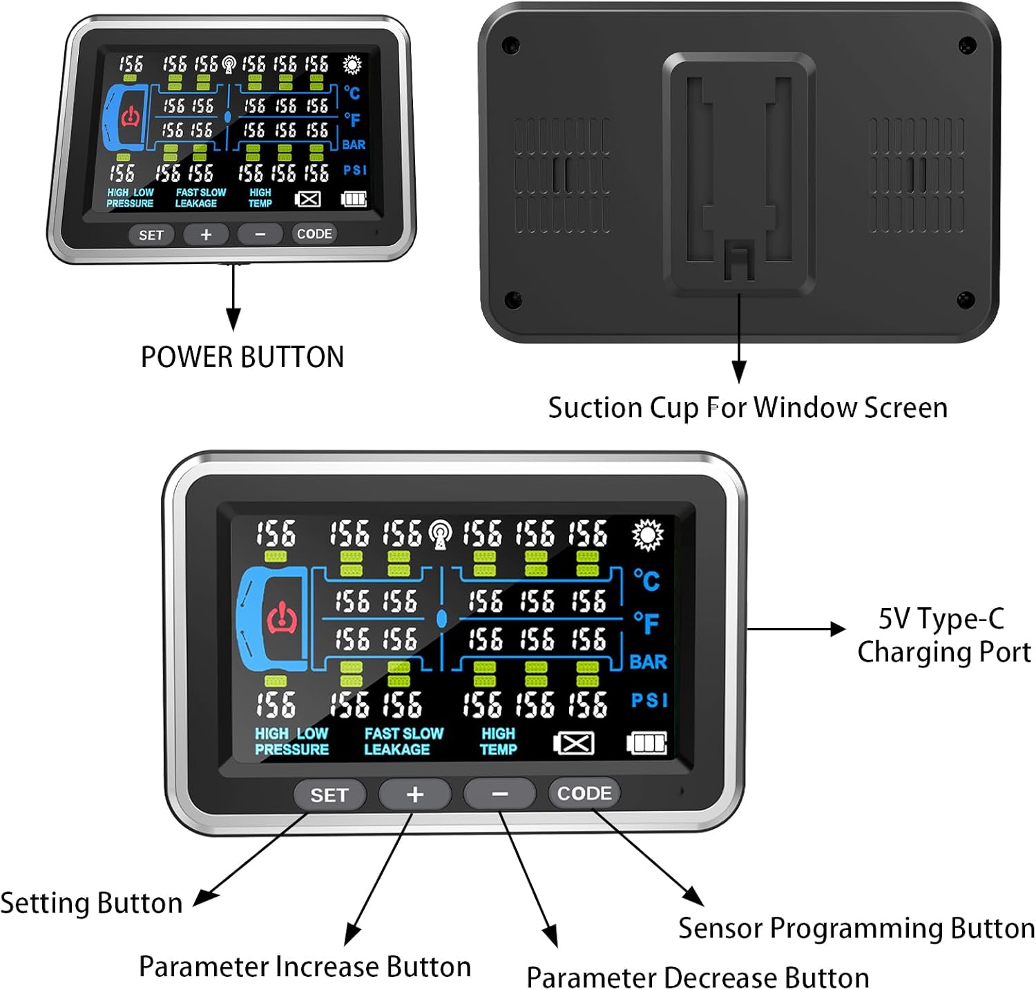 High-Precision Truck tire Pressure Monitoring System (0-199PSI) TP22 Trailer/RV TPMS with 4 Sensors, 4.5-inch Screen Color Display 6 Alert Modes,with Signal Booster tpms for Truck (4 Sensors)