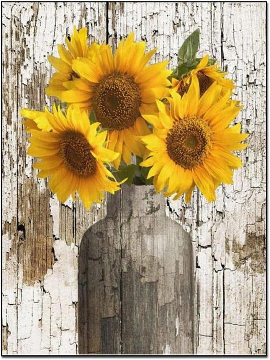 Posters Inspirational Wall Art Old Wooden Board Vase Sunflower Wall Art