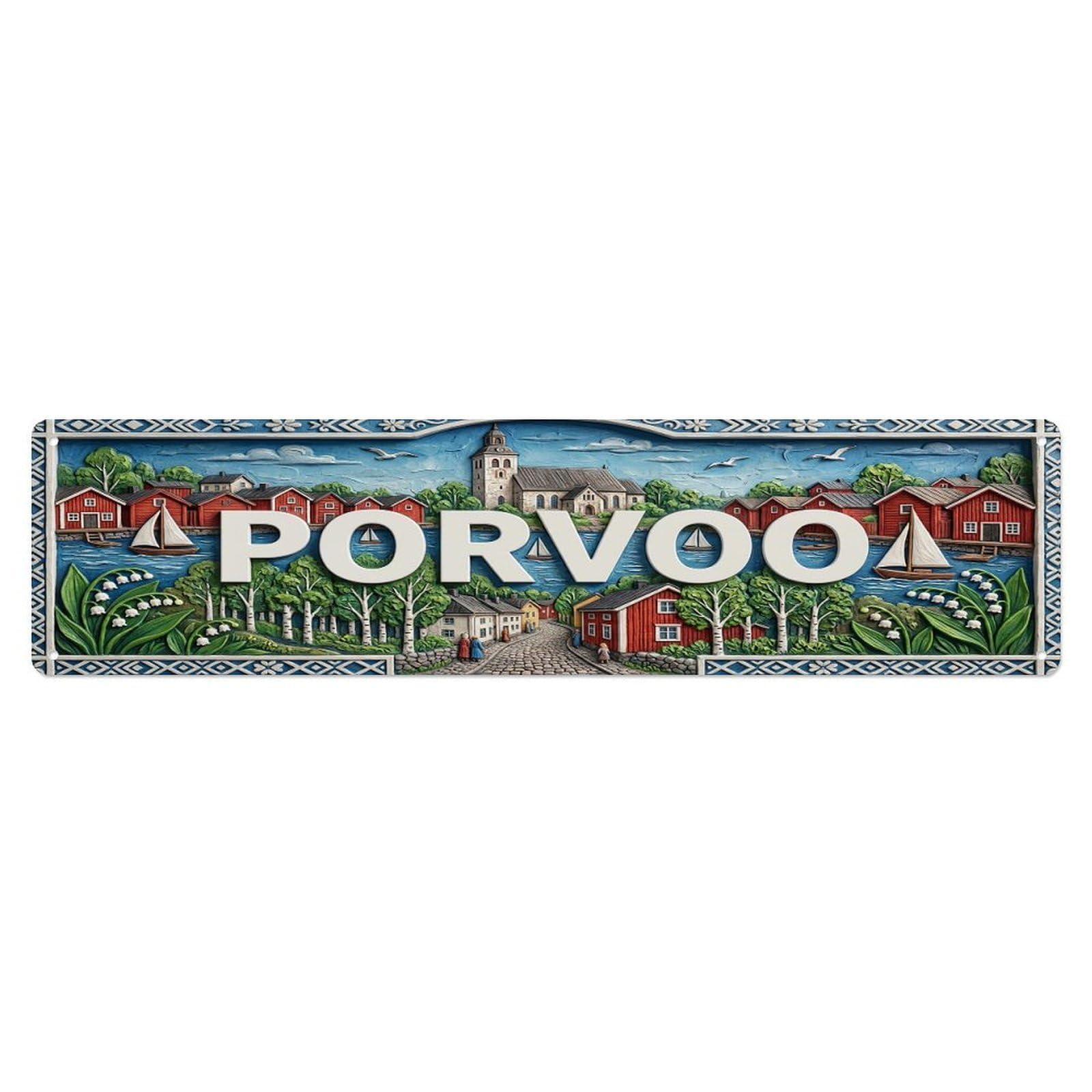 Cwbufd Vintage Style Vintage Porvoo Finland Flag Pattern Vintage Metal Tin Sign Plaque Wall Decor For Cafe, Club Bar, Office, Garden Metal Poster 4X16inch