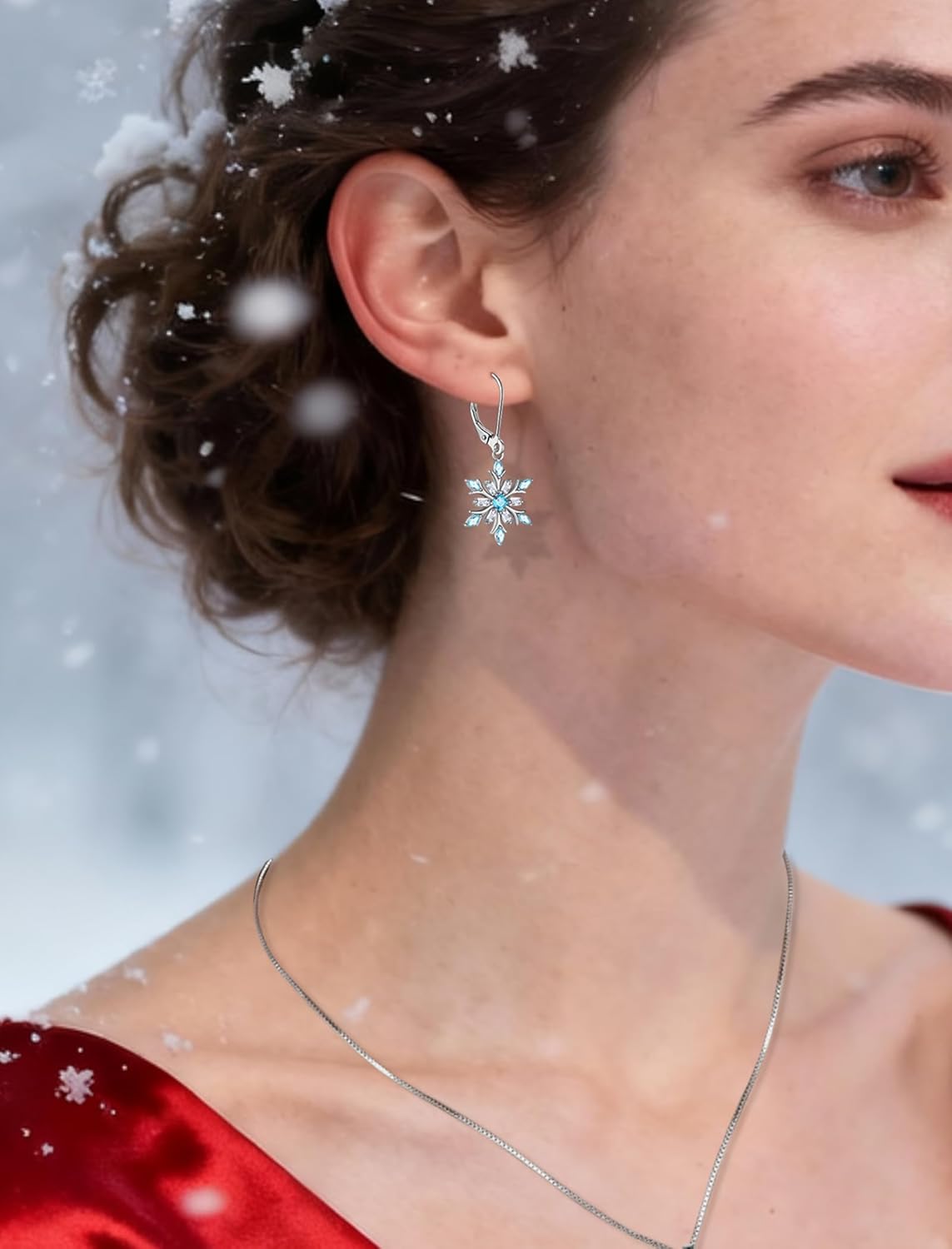 Snowflake Earring for Women 925 Sterling Silver Dangle Drop Earrings Birthstone Cubic Zirconia Christmas Snowflakes Jewelry