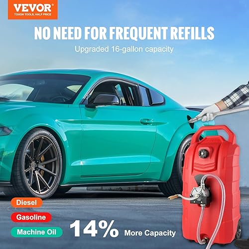 Miniatura 2 de VEVOR Carrito de combustible de 16 galones, 7.8 Lmin, contenedor portátil de almacenamiento de gas con ruedas de goma de bomba de mano, tanque de