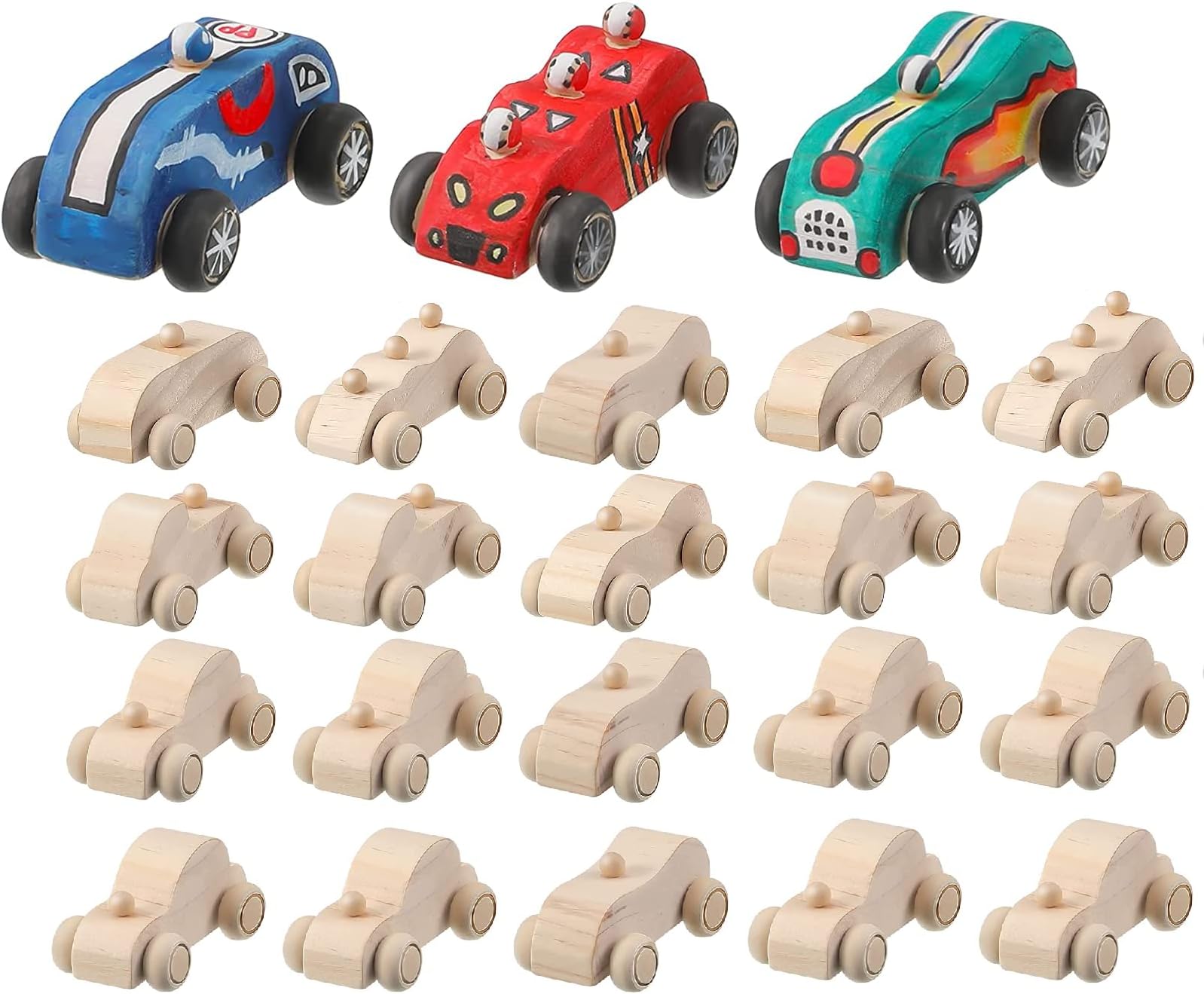 Zhanmai 24 Pieces Wooden Cars to Paint Wood DIY Car Toys Unfinished Wooden Cars Unfinished DIY Crafts for Students Home Activities Easy Woodworking and Family Time Set