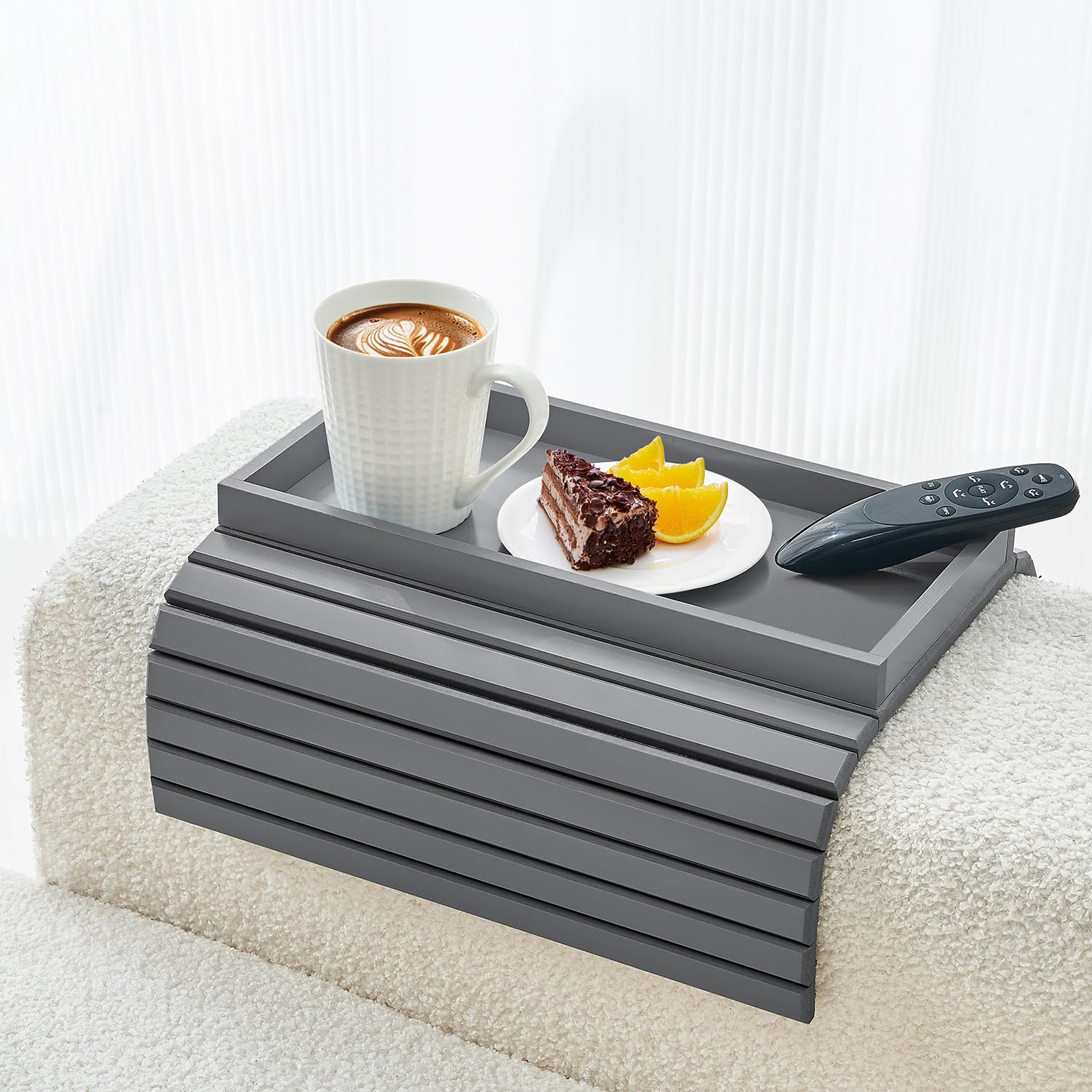 Bamboo Sofa Arm Tray, Anti Falling Couch Arm Tray Table, Foldable Couch Armrest Table, Portable Sofa Armrest Trays Cup Holder for Drink, Cups, Phone, Snacks, Remote