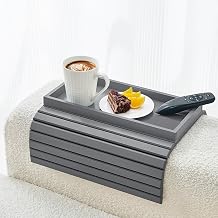 LOVYANXUE Bamboo Sofa Arm Tray Table, Foldable Couch Arm Tray, Anti-tip Sofa Armrest Tray, Couch Cup Holder, Portable Couch Arm Table Tray for Drinks, Cups, Phones, Snacks, Remote Control