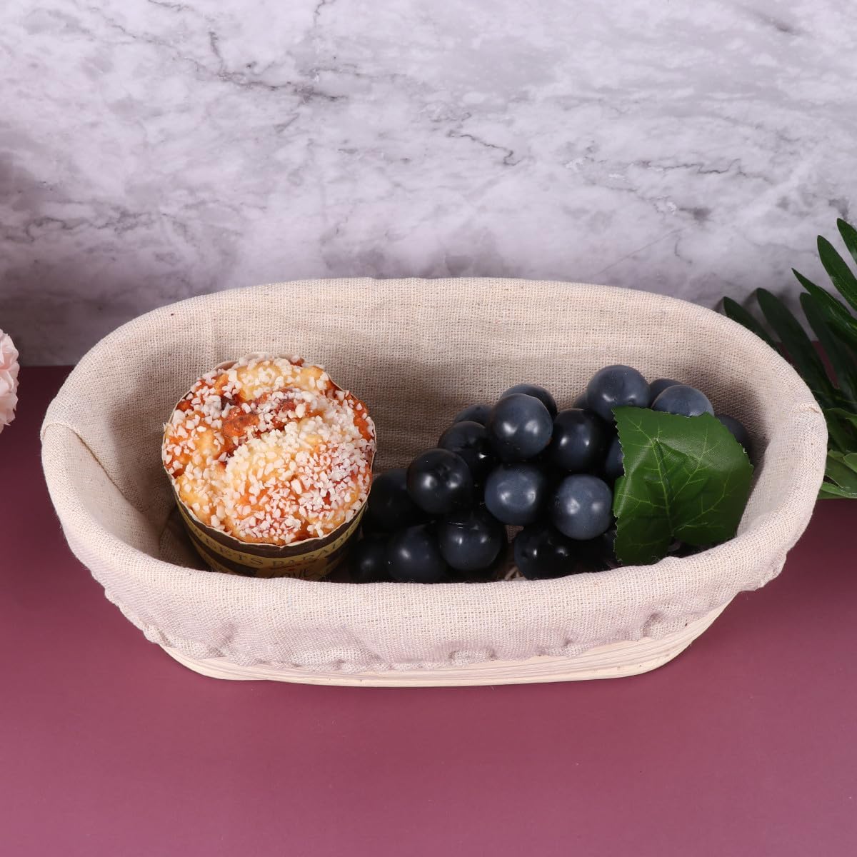 Oval Rattan Bread Proofing Basket Set with Fabric Liner, 2pcs 25x15x8cm Banneton Sourdough Baking Basket for Home Bread Fermentation