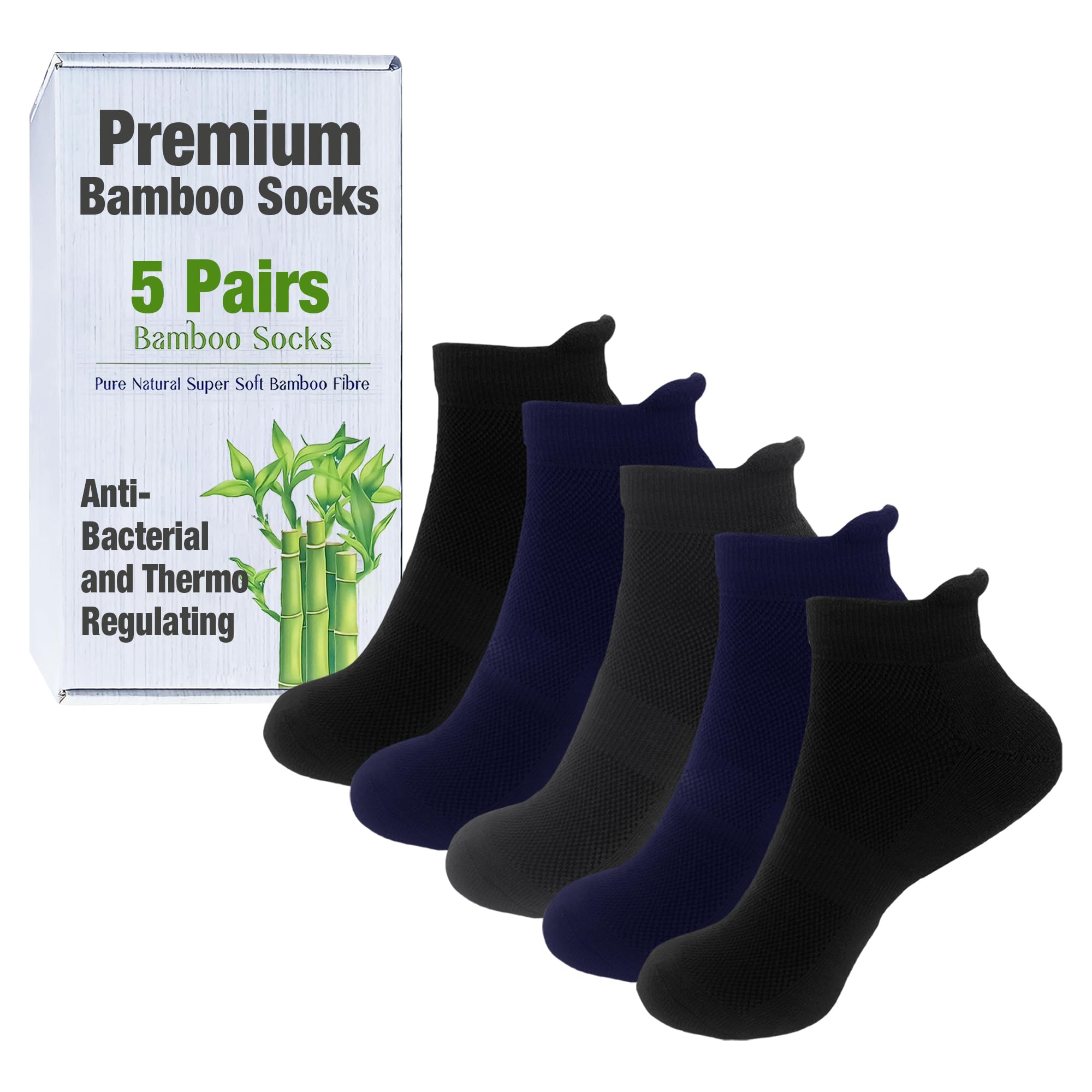 Nivja Unisex Bamboo Ankle Socks 5 Pairs | Super Soft Anti-Bacterial Socks (UK Size 5-11) Multi Color