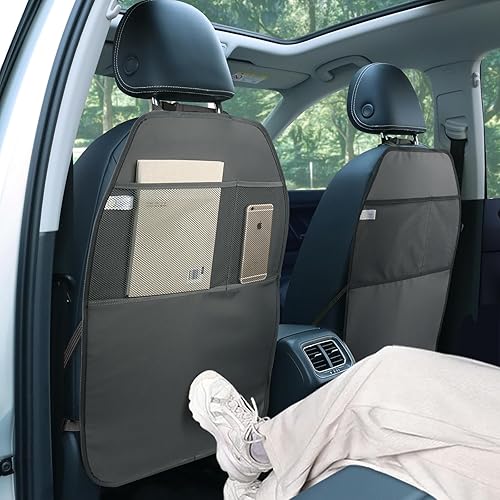 Miniatura 2 de Protector de asiento de automóvil grande para patadas, paquete de 2 fundas duraderas resistentes al agua para respaldo de asiento de automóvil con 2