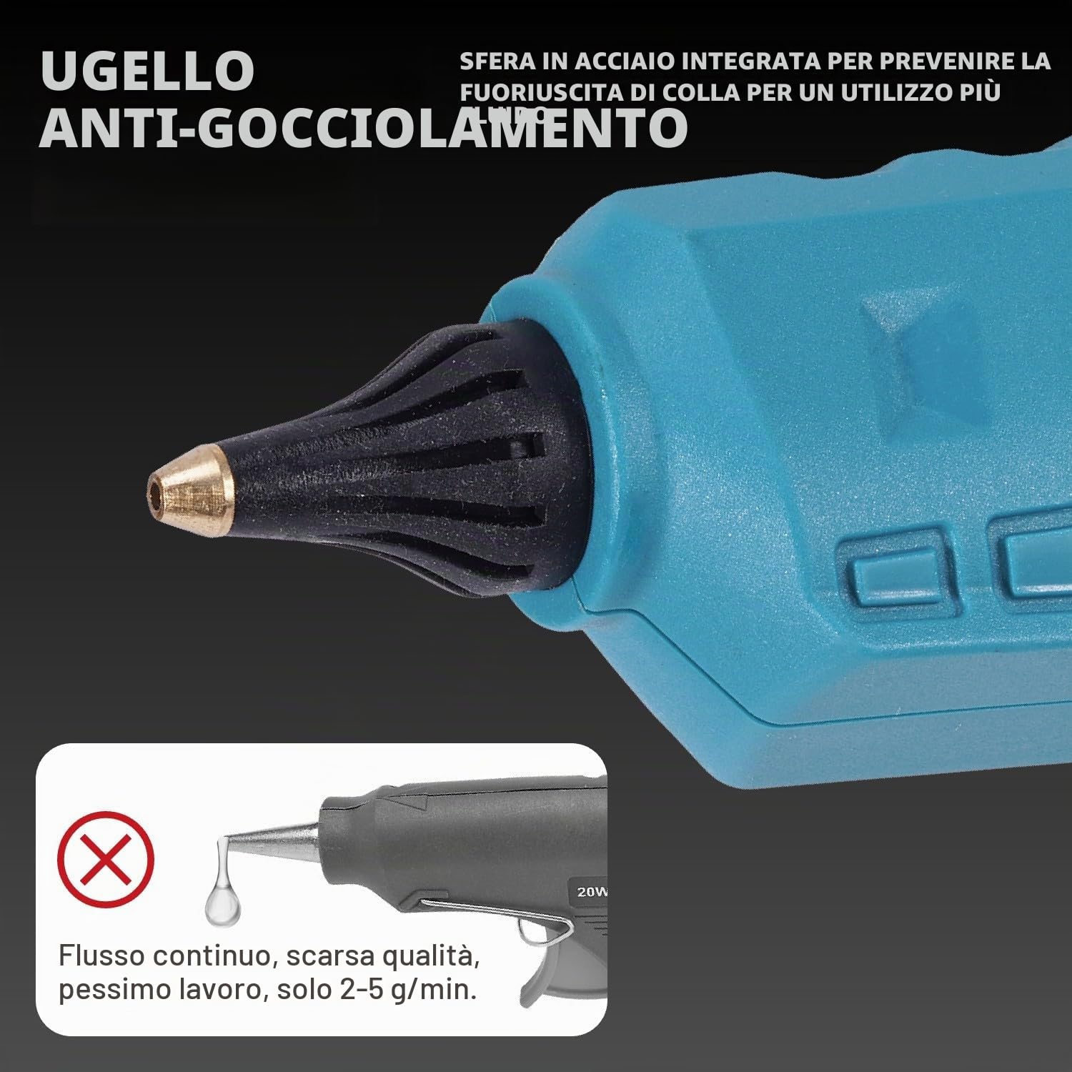 ONEVAN Pistola per colla calda senza fili in silicone, pistola per colla a batteria 100-200°C, riscaldamento rapido in 60s, display digitale, pistola per colla calda con 2 x 2Ah batterie e 10 x colla