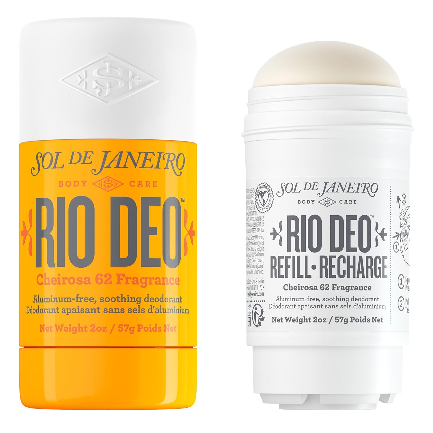 SOL DE JANEIRO Cheirosa 62 Rio Deo Aluminum-Free Deodorant with Refill Cartridge, Amazon Exclusive