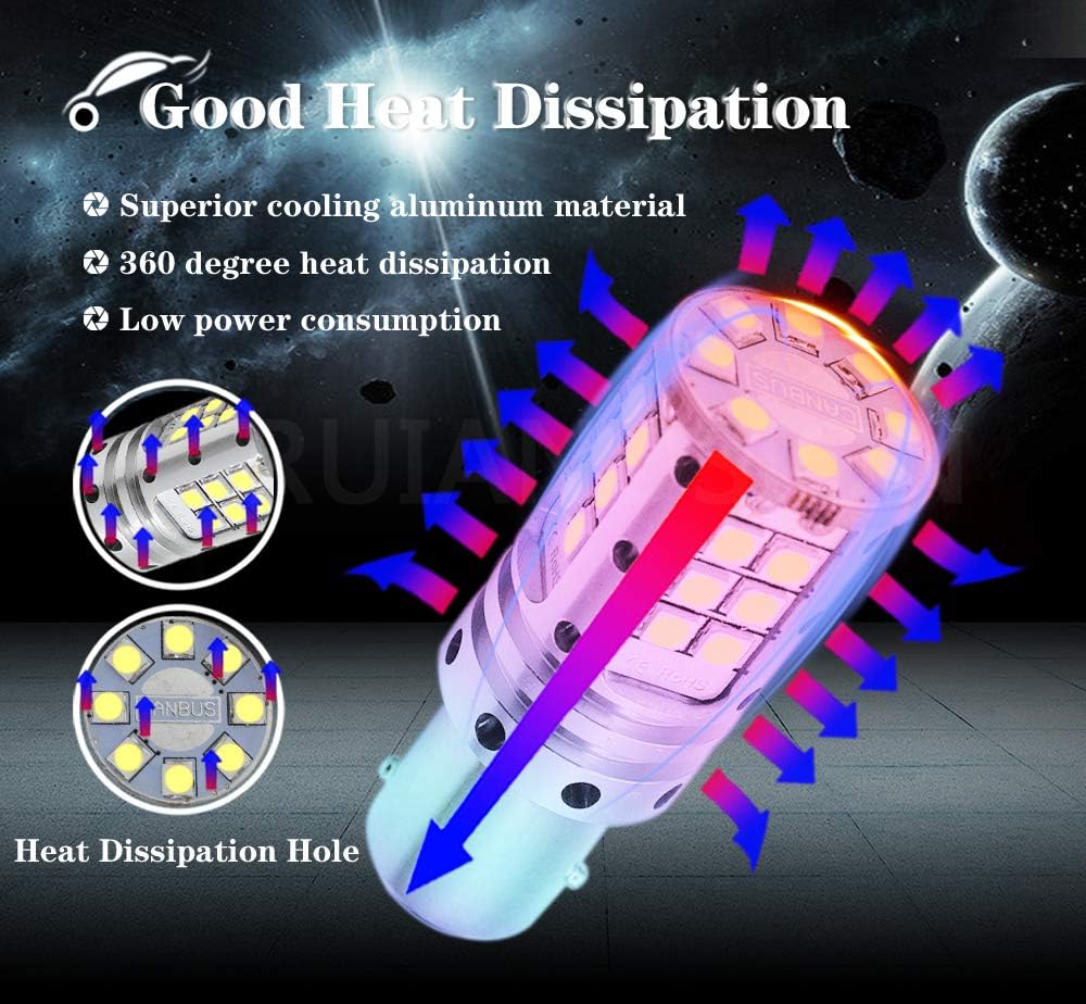 Ruiandsion 2pcs 1157 LED Bulbs White Extremely Bright 3030 32SMD Chipse 10-30V Canbus Error Free 2357 7528 BAY15D LED Bulbs Replacement for Backup Reverse Lights Tail Brake Lights,Non-Polarity