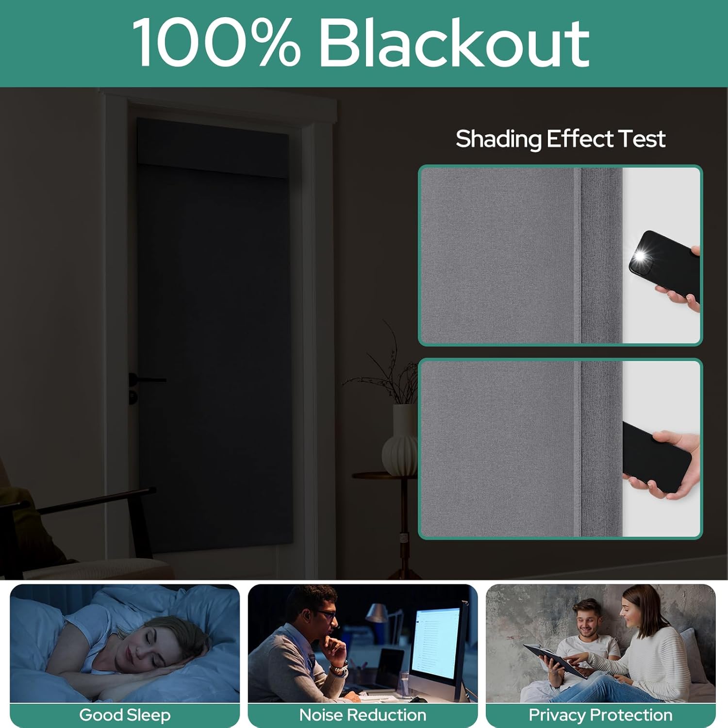 HOMEIDEAS 100% Dark Grey Linen Blackout French Door Curtains, Privacy Door Window Curtains, 26 X 72 Inch Room Darkening Blinds, Thermal Insulated Shades for Bedroom, 1 Panel