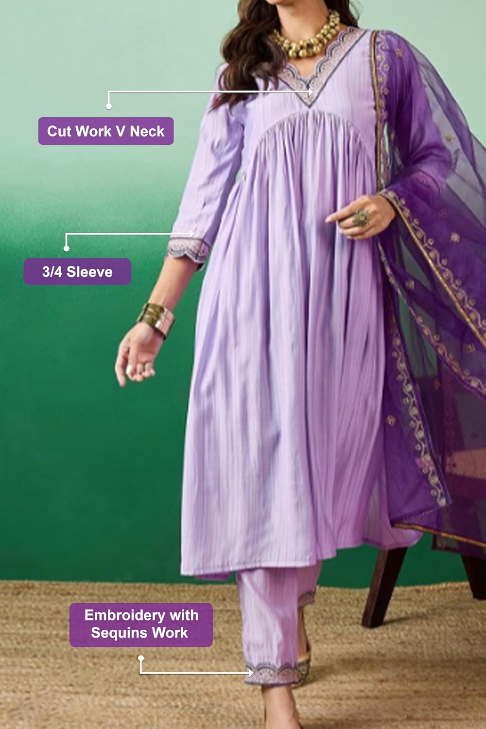 TRENDMALLS Women's Chanderi Silk Embroidery Work Kurta Pant with Dupatta Set (G272-Purple-M)