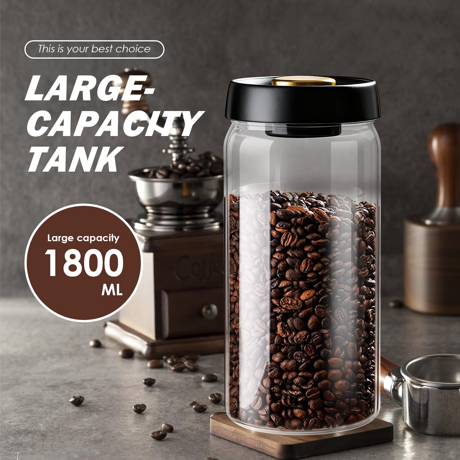 Kaffeedose Luftdicht, Kaffeebehälter 1800ml Bohnen Kaffeedose Luftdicht 1kg Bohnen Mit Messlöffel Aufbewahrungsdose Für Familie, Büro, Cafékaffeebohnen, Pulver, Tee, Nüsse