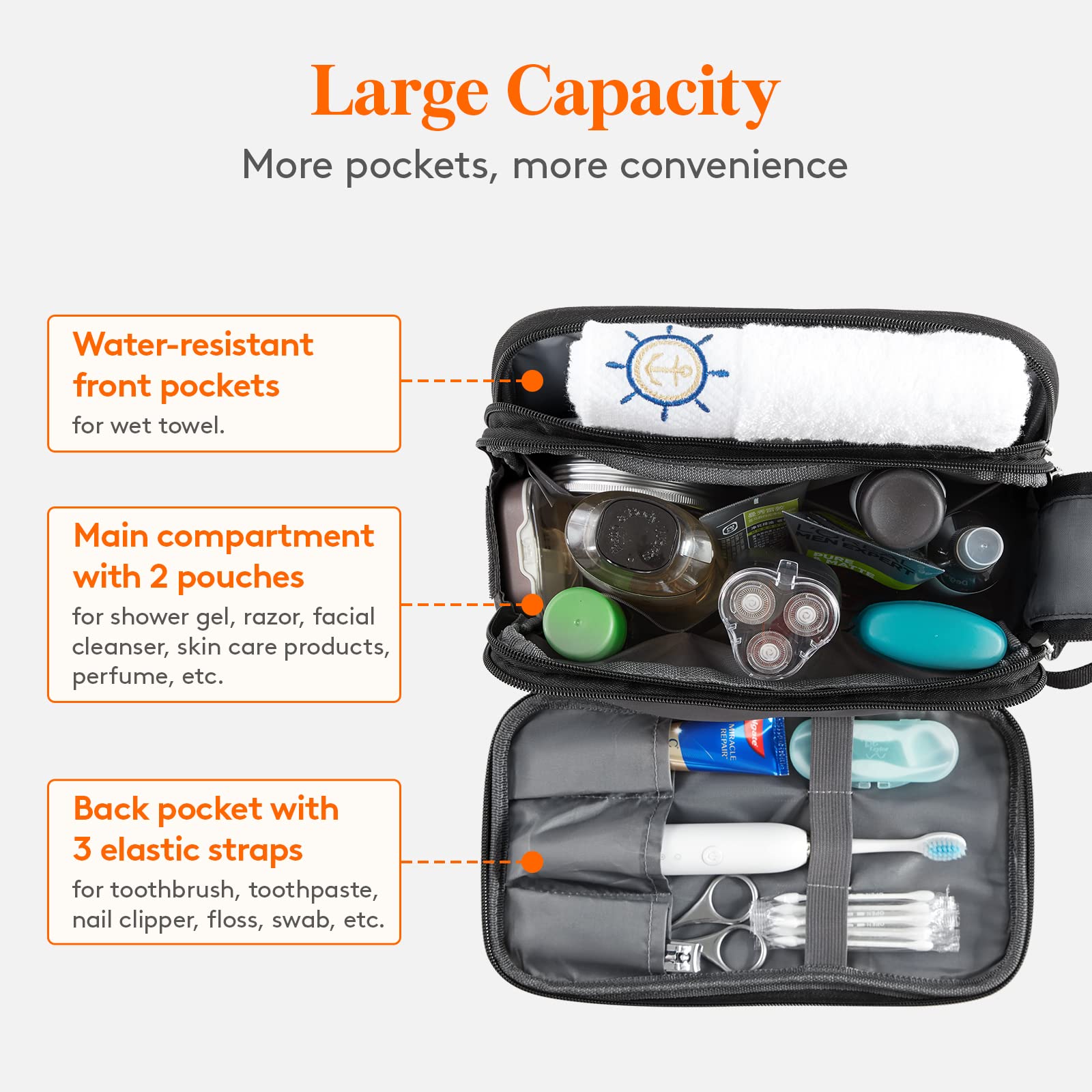 Lifewit Beauty Case Viaggio, Trousse Resistente all'Acqua per Prodotti da Toeletta e Accessori da Barba, Medio, Nero