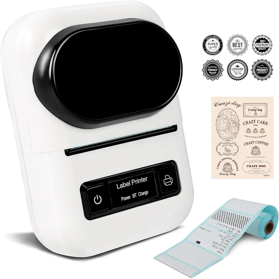 Impressora Termica de Etiquetas, Máquina de Impressão Bluetooth, Impressora de Etiquetas Portátil, Mini Impressora de Etiquetas Portátil Pequena, Máquina de Etiquetagem para Escritório, Casa, Empresa