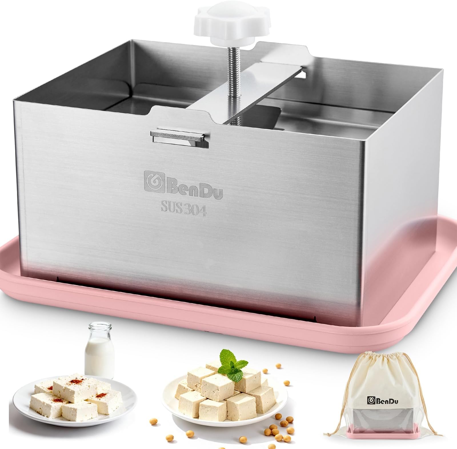Bd.Ai Tofu Press,Tofu Press Stainless Steel with Tofu Presser Towel and Drip Tray for Homemade Tofu and Improved Tofu Flavor Texture-Versatile for paneer and Cheese Press