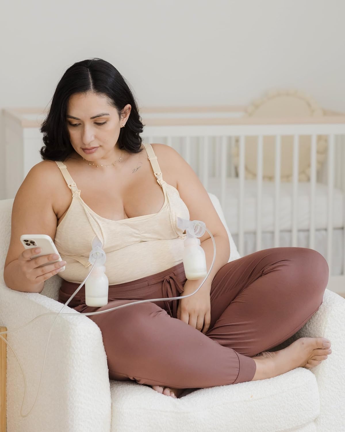 Kindred Bravely Sublime Pumping & Nursing Cami, Hands Free, Nursing Tank Tops Adjustable Pumping Bra with Easy Clip (Oatmeal Heather, Medium-Busty)