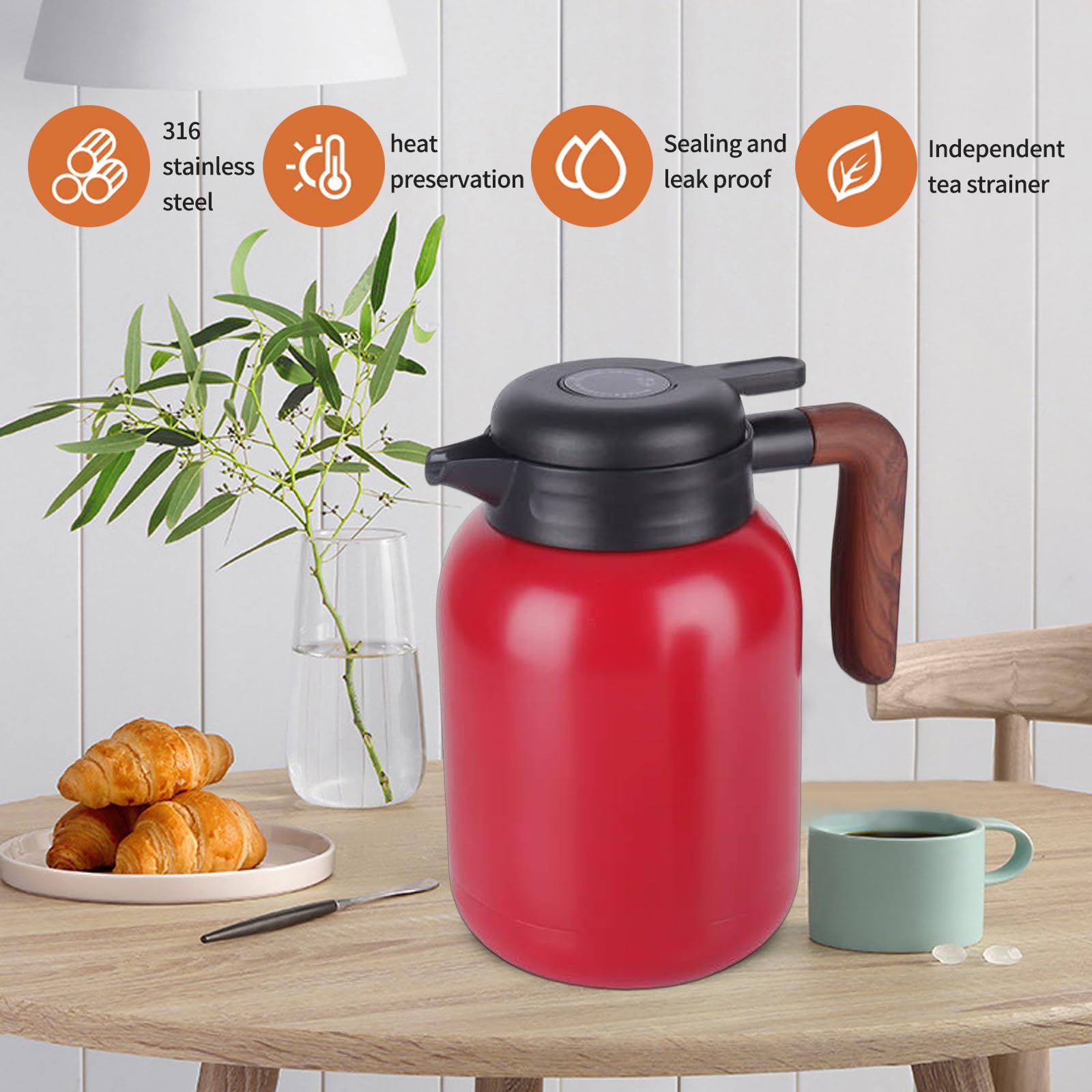 Thermos Con Colino Da Tè In Acciaio Inox 1L - Indicatore Di Temperatura Touch, Doppia Parete, Mantiene Caldo 24h, Nero - 5