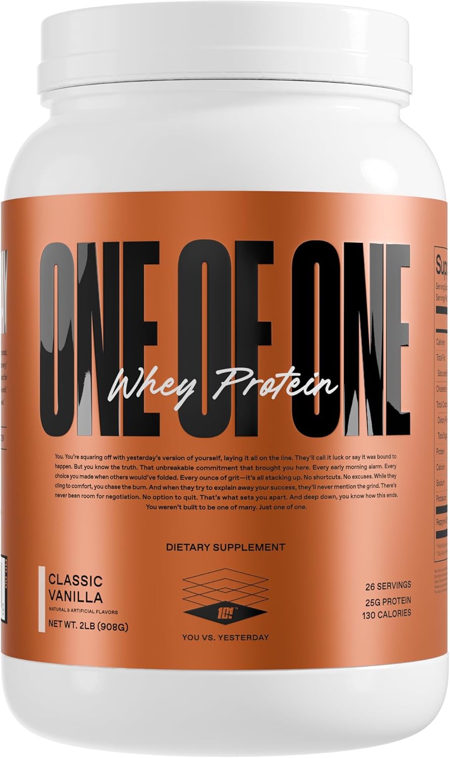 ONE of ONE Whey Protein Powder – 25g Whey Protein Concentrate with Digestive Enzymes, Gluten Free, Low Carb, Post-Workout Recovery – Classic Vanilla Flavor, 2lb